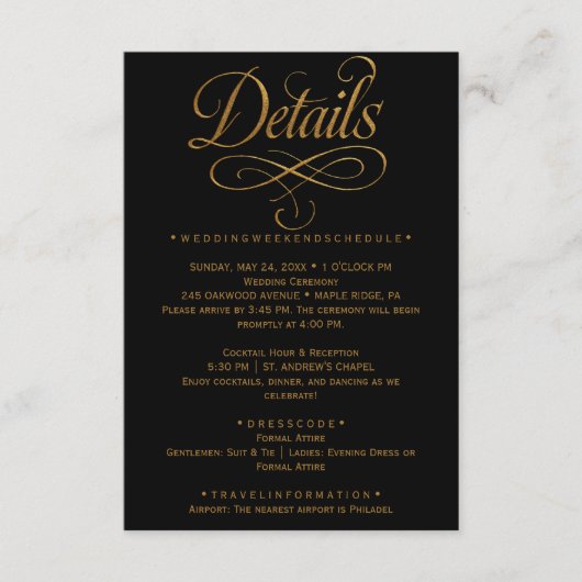 D'accompagnement Carte d'insertion de mariage noir calligraphie dor (Devant)