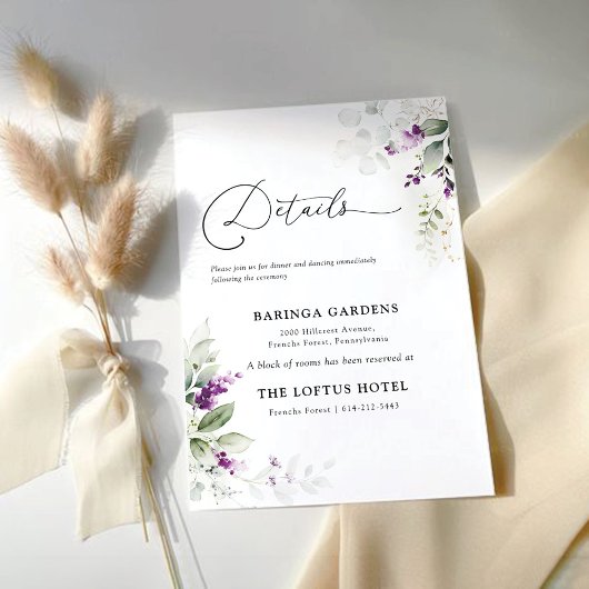 D'accompagnement Carte d'insertion de mariage Purple Greenery Laven
