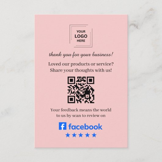 D'accompagnement Carte d'insertion de QR pour avis Facebook Client (Devant)