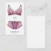 D'accompagnement Carte d'insertion de taille de lingerie (Devant / Derrière)