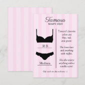 D'accompagnement Carte d'insertion de taille de lingerie de mariée (Devant / Derrière)