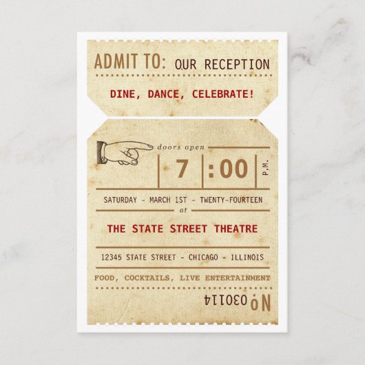 D'accompagnement Carte d'insertion de ticket de théâtre vintage (Devant)