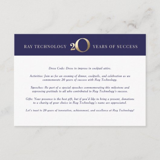 D'accompagnement Carte d'insertion des détails du 20e anniversaire (Devant)