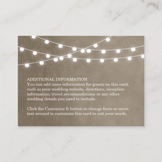 D'accompagnement Carte d'insertion du Mariage Taupe String Lights (Devant)
