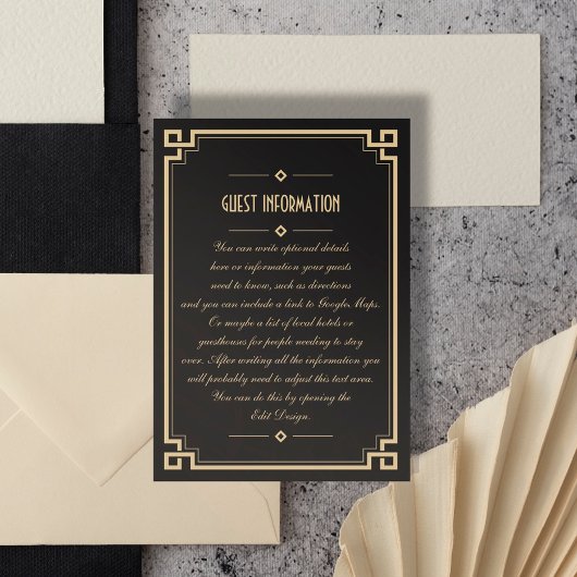 D'accompagnement Carte d'insertion Mariage à cadre foncé Art déco d