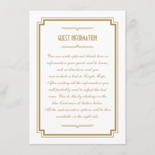 D'accompagnement Carte d'insertion Mariage cadre or Art déco des an (Devant)