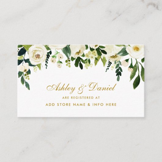D'accompagnement Carte d'insertion mariage Gold Green Floral Regist (Devant)