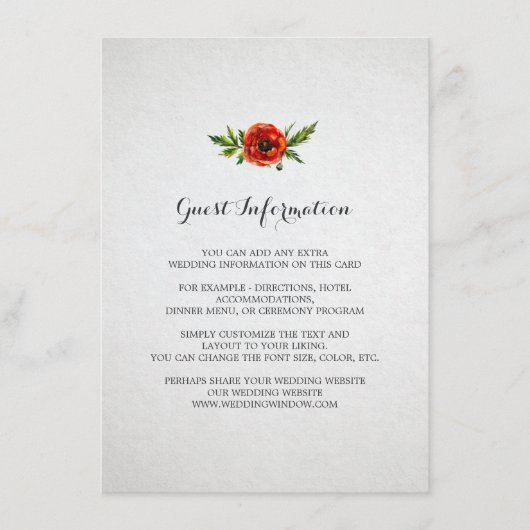 D'accompagnement Carte d'insertion Mariage Red Poppy (Devant)