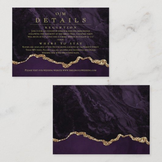 D'accompagnement Carte d'invitation de mariage moderne violet or (Devant / Derrière)