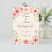 D'accompagnement Carte d'invitation de mariage simple rose (Debout devant)