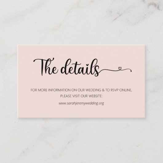 D'accompagnement Carte d'invitation de mariage simple rose avec sit (Devant)