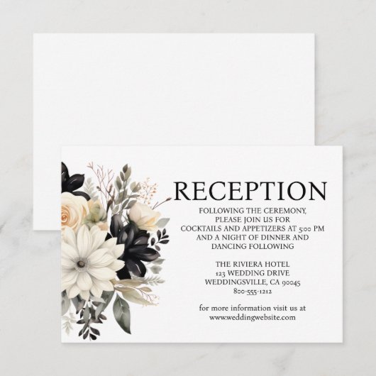 D'accompagnement Carte d'invitation de réception de mariage noir et (Devant / Derrière)