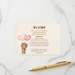 D'accompagnement     Carte d'invitation pour Baby Shower Fille Ours