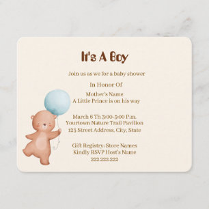 D'accompagnement Carte d'invitation pour Baby Shower Teddy Bear