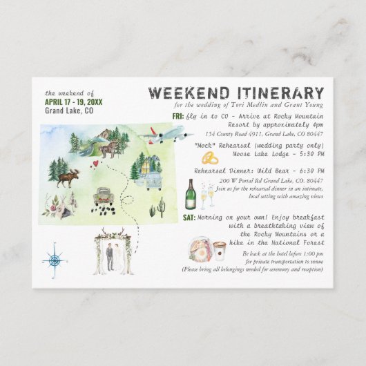 D'accompagnement Carte d'itinéraire de week-end de mariage dans le (Devant)