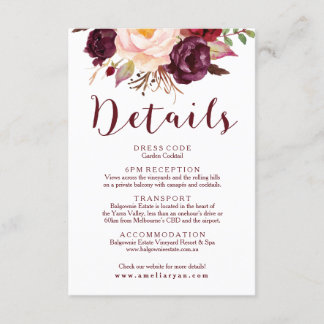 D'accompagnement Carte Floral Bourgogne Mariage Détails