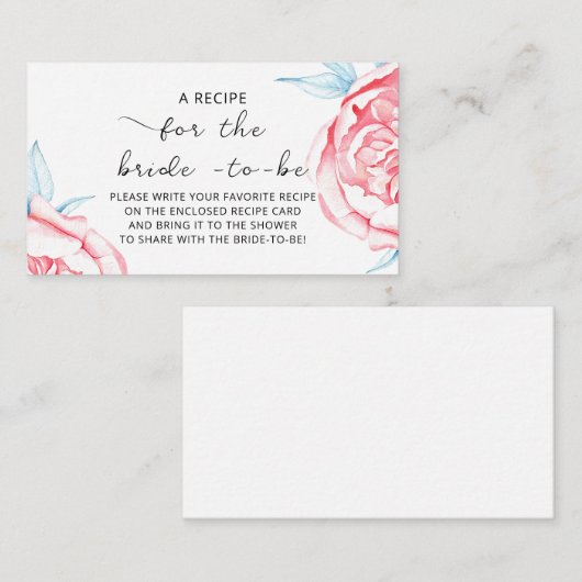D'accompagnement Carte incluse "RECETTE pour la future mariée" (Devant / Derrière)