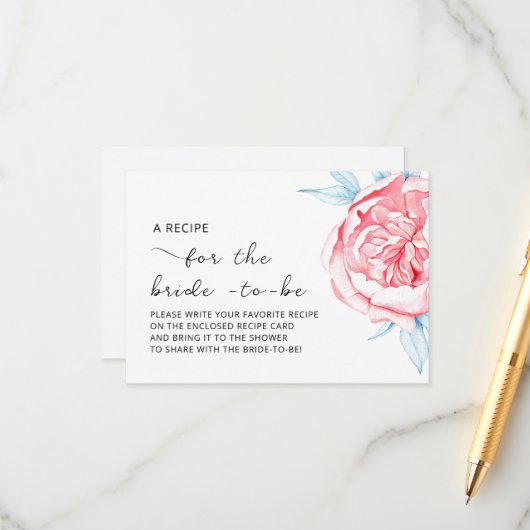 D'accompagnement Carte incluse "RECETTE pour la future mariée"  (Devant/Arrière en situation)