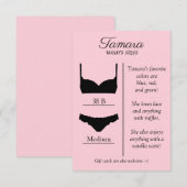 D'ACCOMPAGNEMENT CARTE INSERTION TAILLE LINGERIE : TOUTE COULEUR DE (Devant / Derrière)