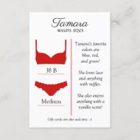 CARTE INSERTION TAILLE LINGERIE : TOUTE COULEUR DE