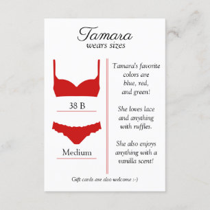 D'ACCOMPAGNEMENT CARTE INSERTION TAILLE LINGERIE : TOUTE COULEUR DE
