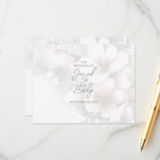 D'accompagnement Carte Mariage cerise en fleurs avec code QR (Devant/Arrière en situation)