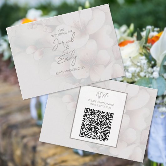 D'accompagnement Carte Mariage cerise en fleurs avec code QR