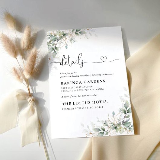 D'accompagnement Carte Mariage Eucalyptus Gold Floral