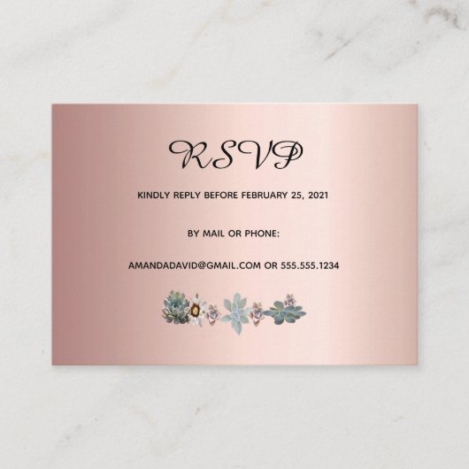 D'accompagnement Carte mariage RSVP fleurs succulentes or rose (Devant)