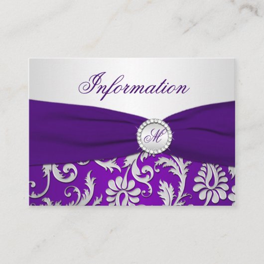 D'accompagnement Carte Monogramme Purple et Argent Damask Info (Devant)