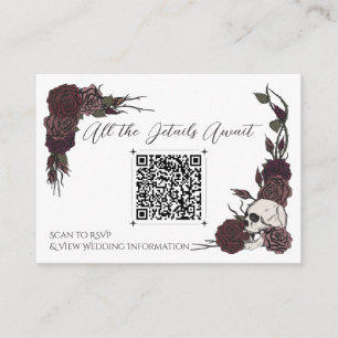 D'accompagnement Carte QR Fleurie Crâne et Encre Burgundy Foncé et