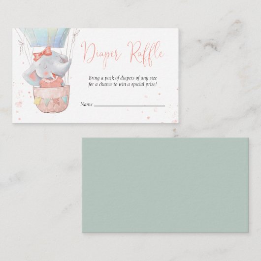 D'accompagnement Carte Raffle Baby shower de couche Eléphant mignon (Devant / Derrière)
