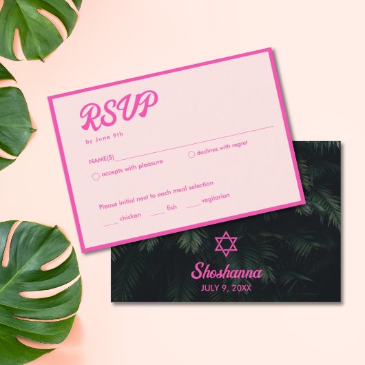 D'accompagnement Carte RSVP Bat mitzvah rose néon tropical