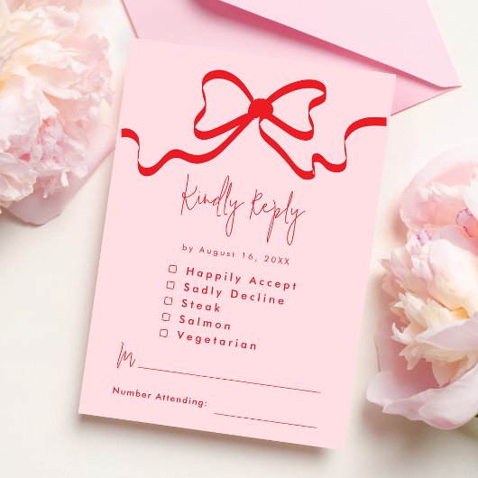 D'accompagnement Carte RSVP Coquette Pink Red Bow Wedding