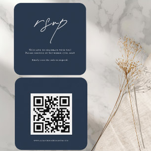 D'accompagnement Carte RSVP de mariage bleu marine moderne avec cod
