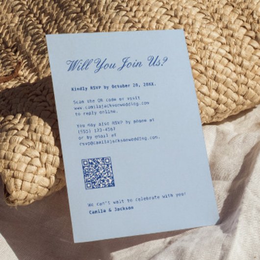 D'accompagnement Carte RSVP de mariage Cold Blue avec code QR
