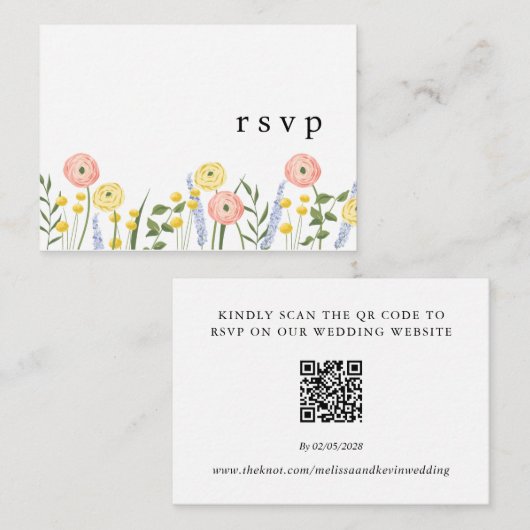 D'accompagnement Carte RSVP de mariage du code QR floral (Devant / Derrière)