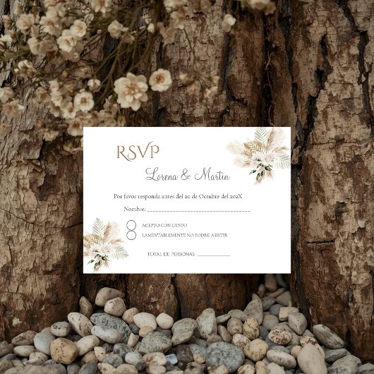 D'accompagnement Carte RSVP de mariage espagnol Boho