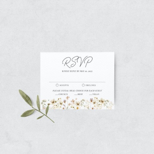 D'accompagnement Carte RSVP de mariage Fleur sauvage aquarelle