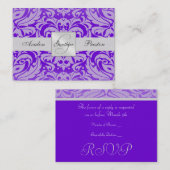 D'accompagnement Carte RSVP Mariage damassé violet Monogram (Devant / Derrière)