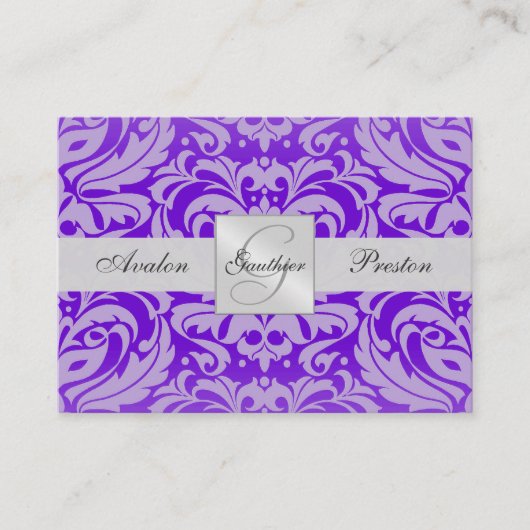 D'accompagnement Carte RSVP Mariage damassé violet Monogram (Devant)