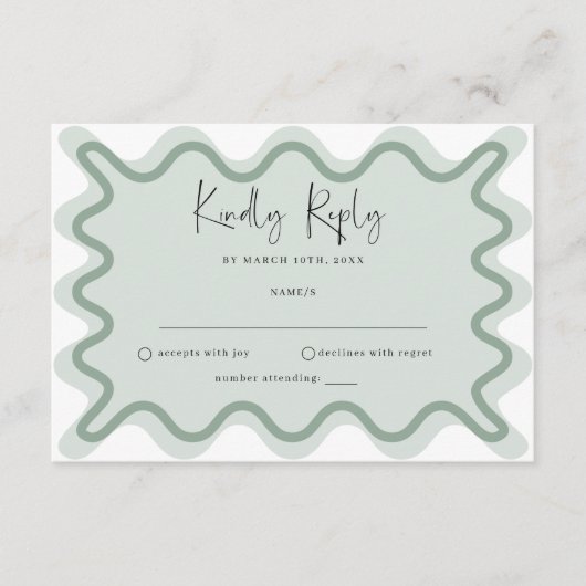 D'accompagnement Carte RSVP Sage Green Wavy Border (Devant)