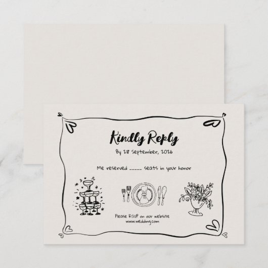 D'accompagnement Carte RSVP Whimsical Doodle Wedding (Devant / Derrière)