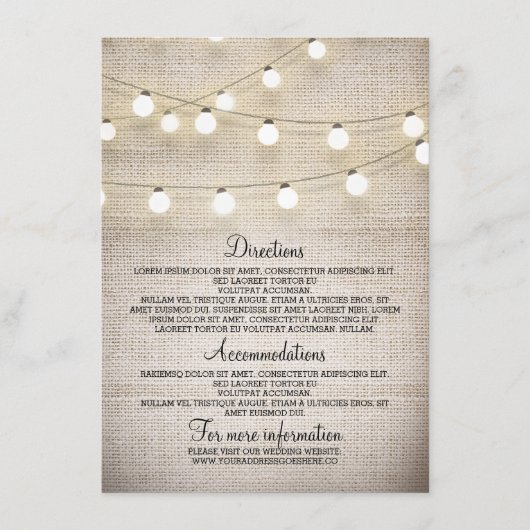 D'accompagnement Carte Rustic Burlap String Lights Détails du Maria (Devant)