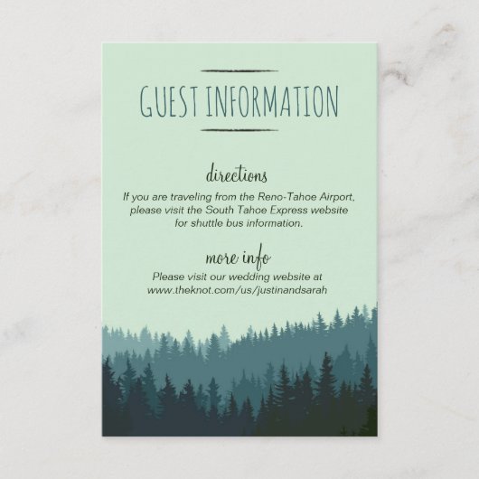 D'accompagnement Carte Rustic Mountain Guest en bleu et vert (Devant)