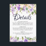 D'accompagnement Carte Rustic Purple Cream Floral Mariage Détails<br><div class="desc">Le design floral rustique présente de belles roses violettes et blanches crémeuses. L'aquarelle comprend également un assortiment de verdure, de feuilles, de branches et de vignes pour lui donner une ambiance moderne et aérée. L'arrière de cette carte de détails mariage est un violet royal profond et brillant avec les plus...</div>