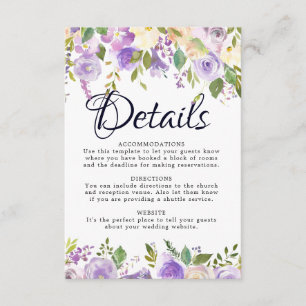 D'accompagnement Carte Rustic Purple Cream Floral Mariage Détails