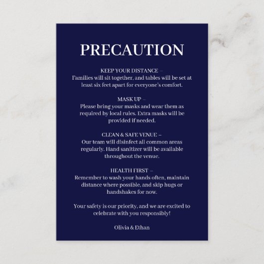 D'accompagnement Carte Scandi Bleue de Sécurité de Mariage Covid (Devant)