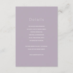 D'accompagnement Carte simple moderne Dusty Lilac Mariage Détails