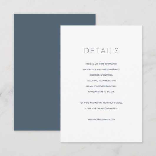 D'accompagnement Carte simple moderne Midnight Blue Mariage Détails (Devant / Derrière)